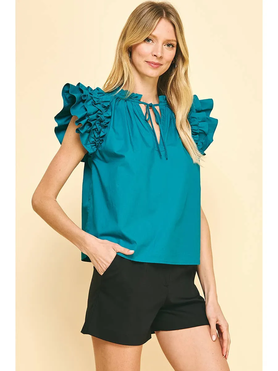 Ruffle Sleeve Woven Top