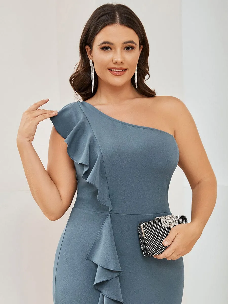 Ruffled One Shoulder Bodycon High Slit Formal Dress