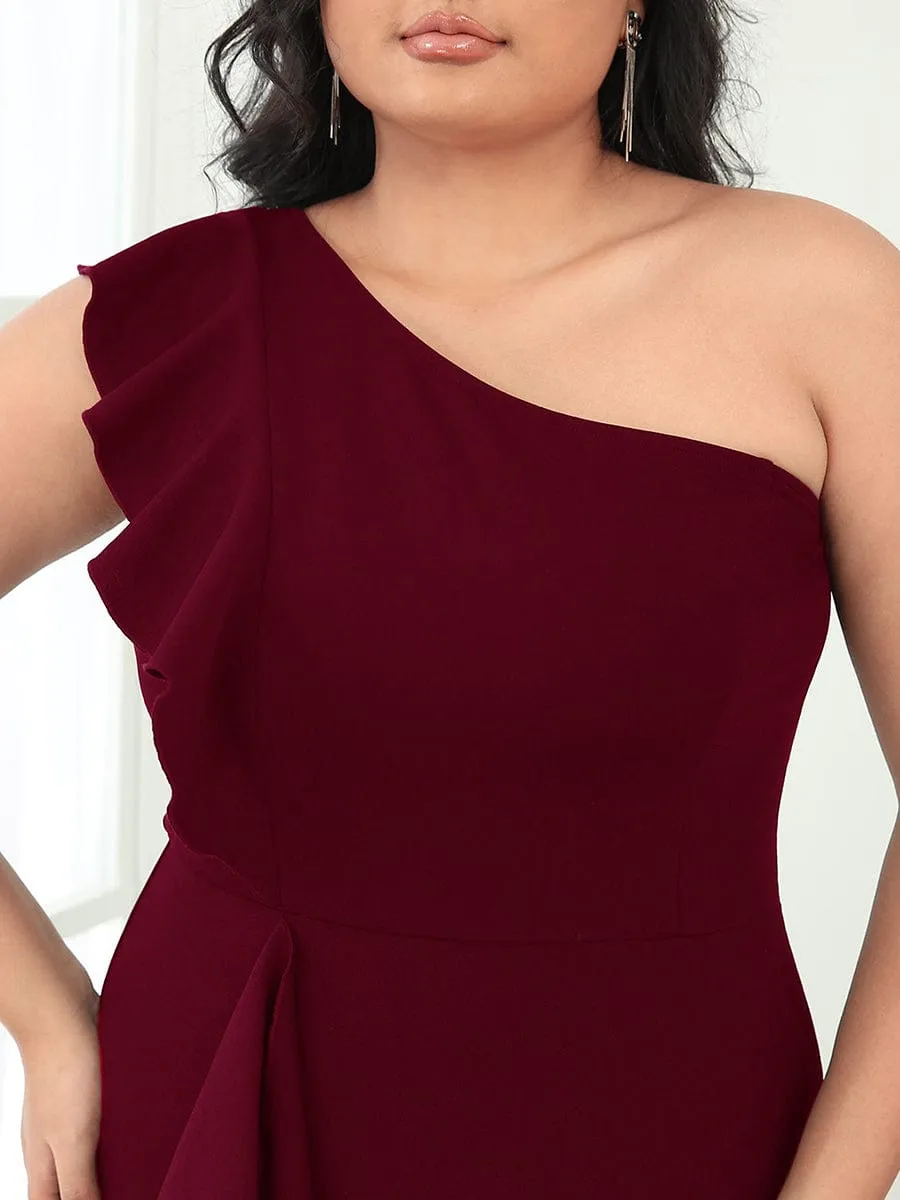 Ruffled One Shoulder Bodycon High Slit Formal Dress