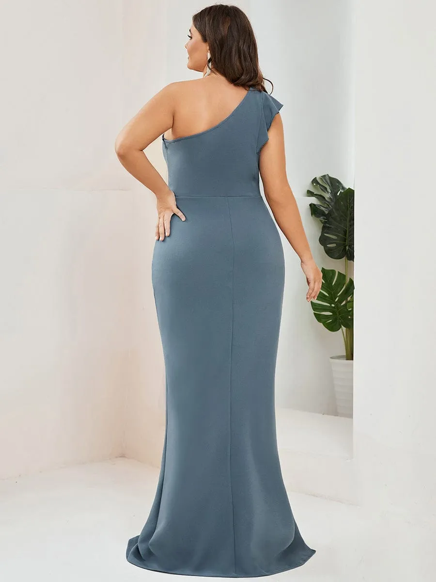 Ruffled One Shoulder Bodycon High Slit Formal Dress