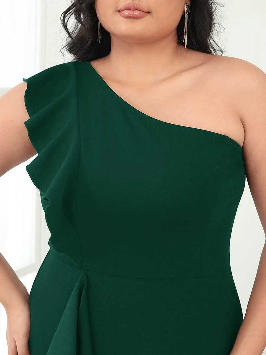 Ruffled One Shoulder Bodycon High Slit Formal Dress