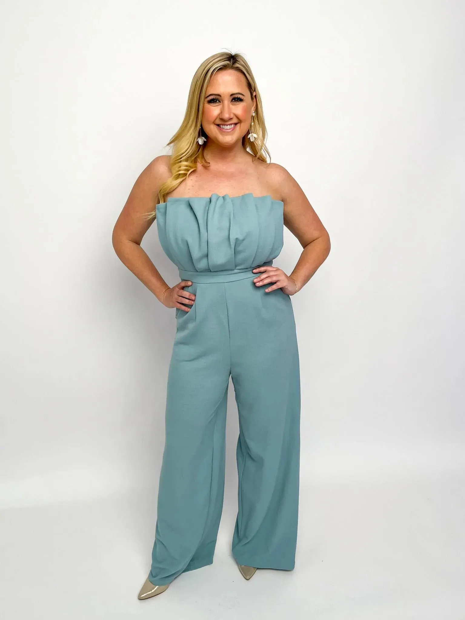 Seafoam Strapless Jumpsuit