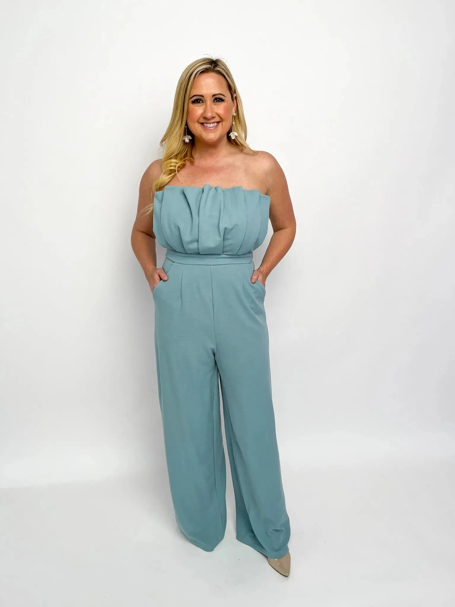 Seafoam Strapless Jumpsuit