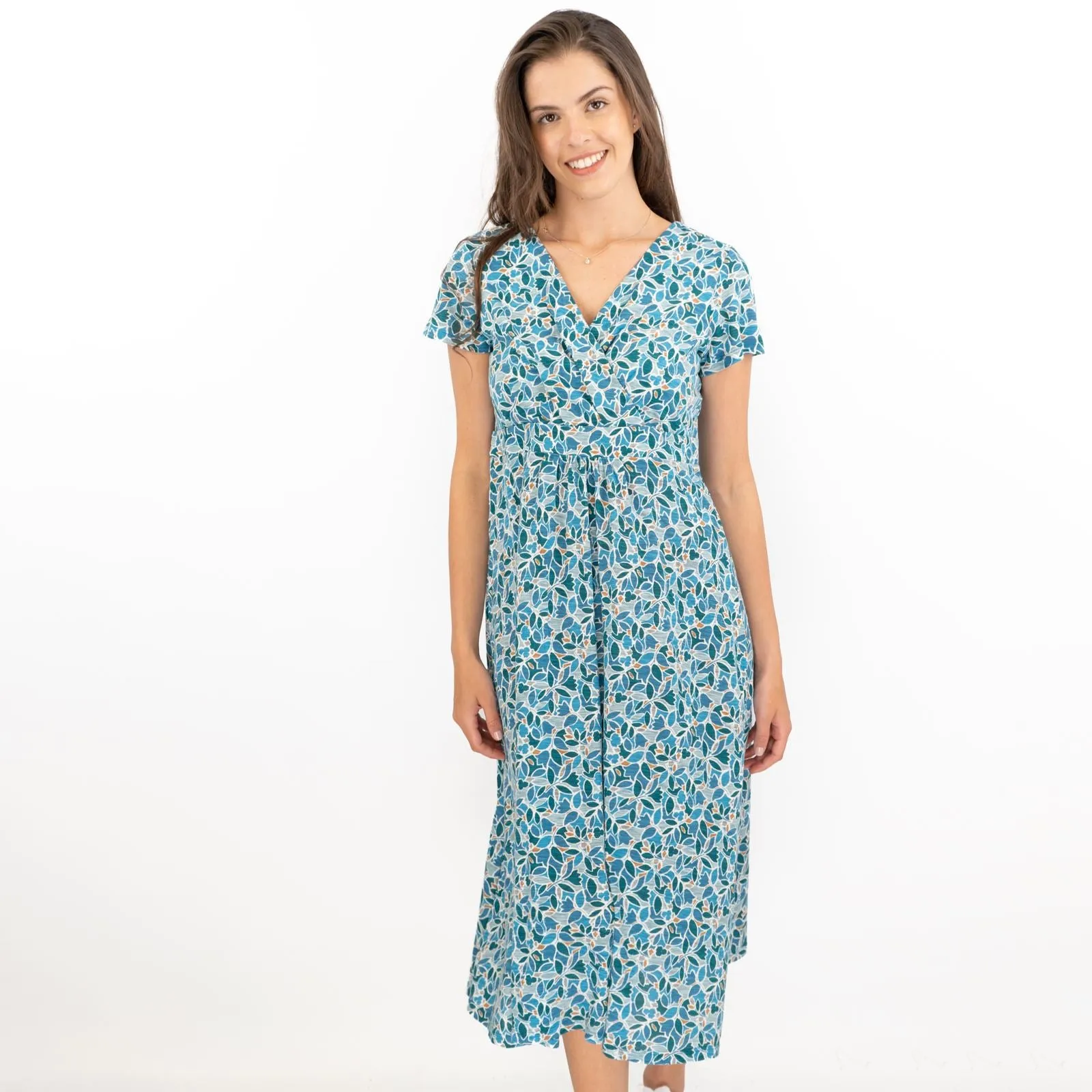 Seasalt Chapelle Blue Floral Short Sleeve Jersey Midi Dress