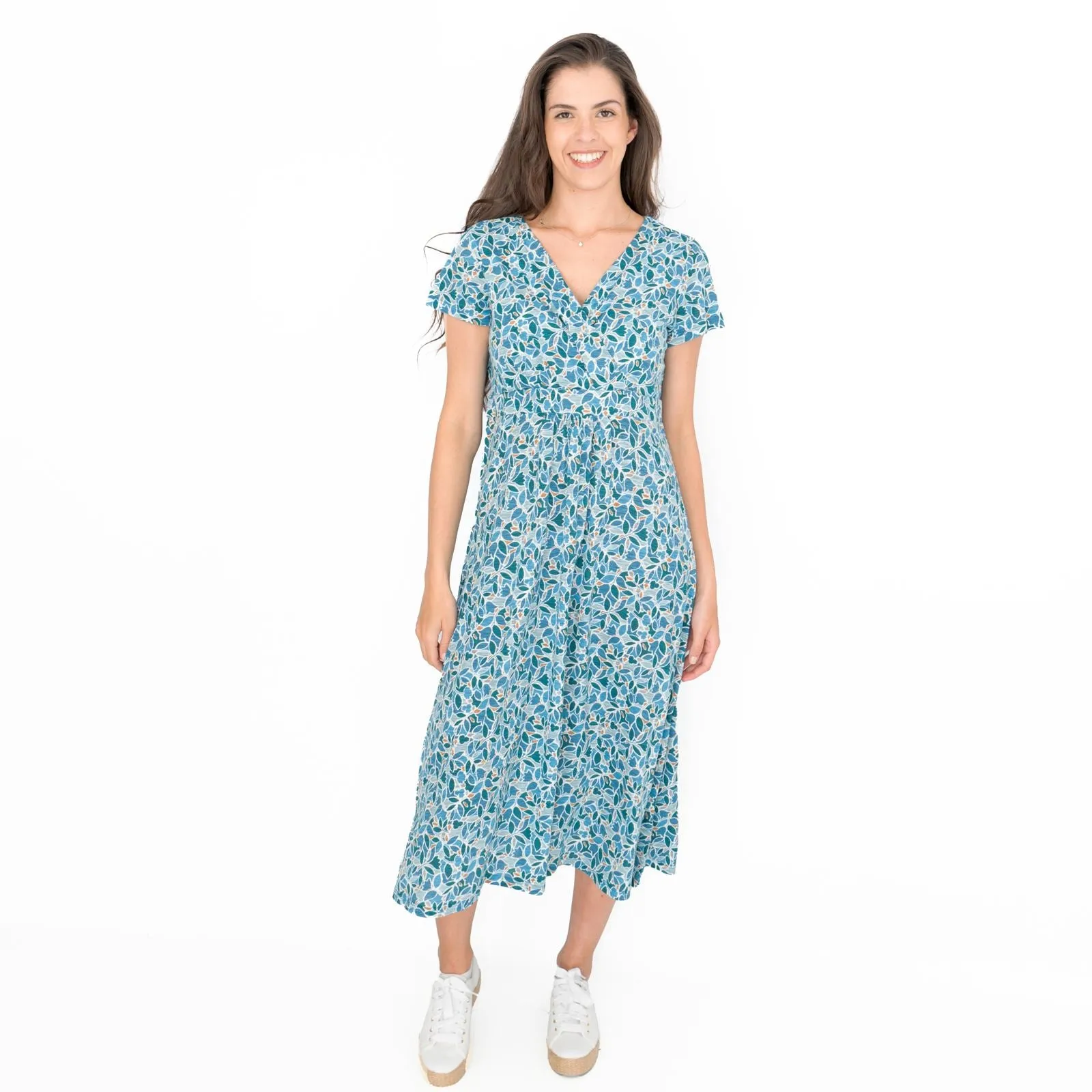 Seasalt Chapelle Blue Floral Short Sleeve Jersey Midi Dress