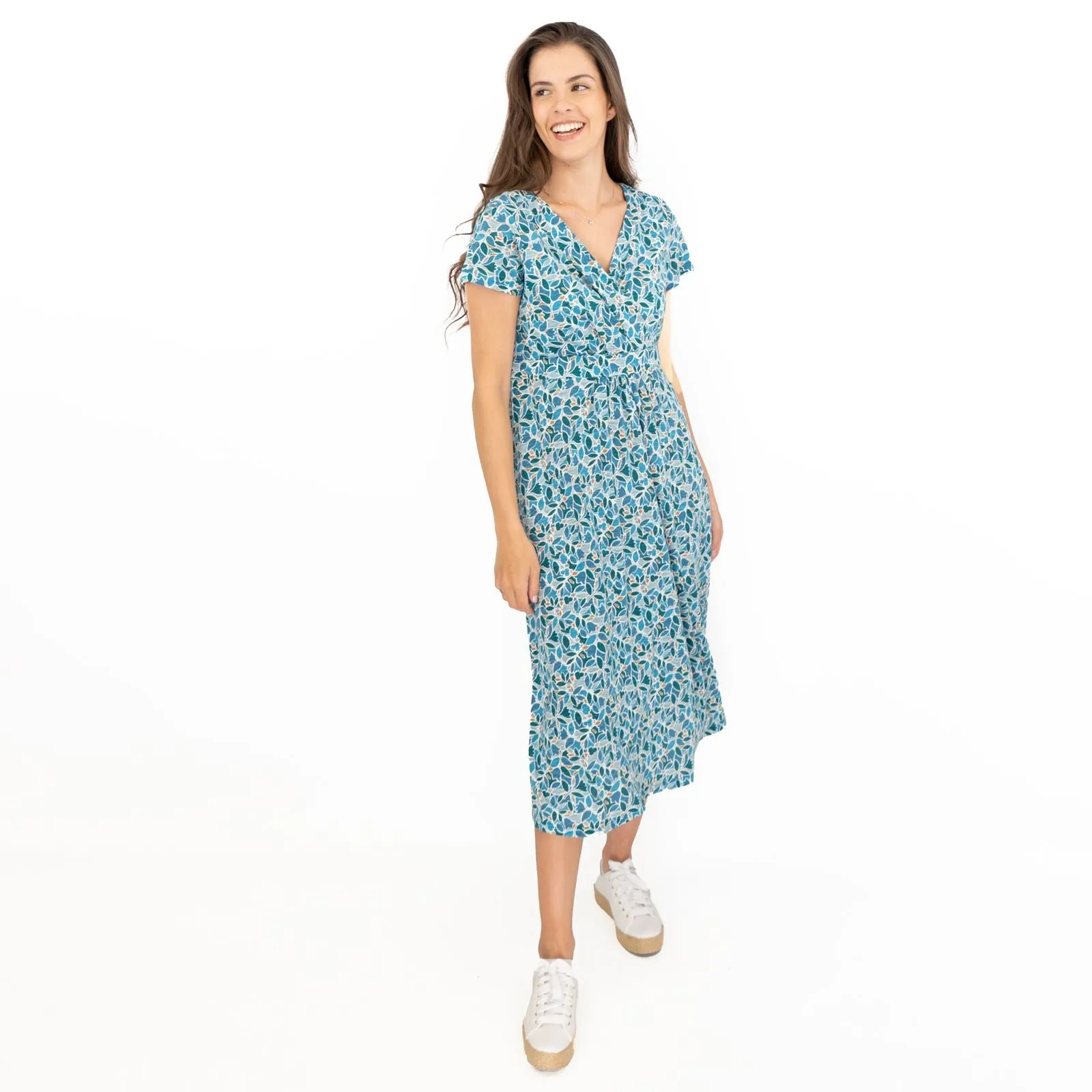 Seasalt Chapelle Blue Floral Short Sleeve Jersey Midi Dress