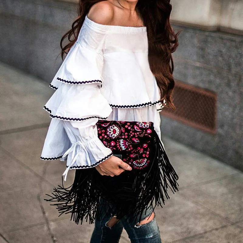 Sexy Off The Shoulder Multi-layer Ruffled Shirt Top