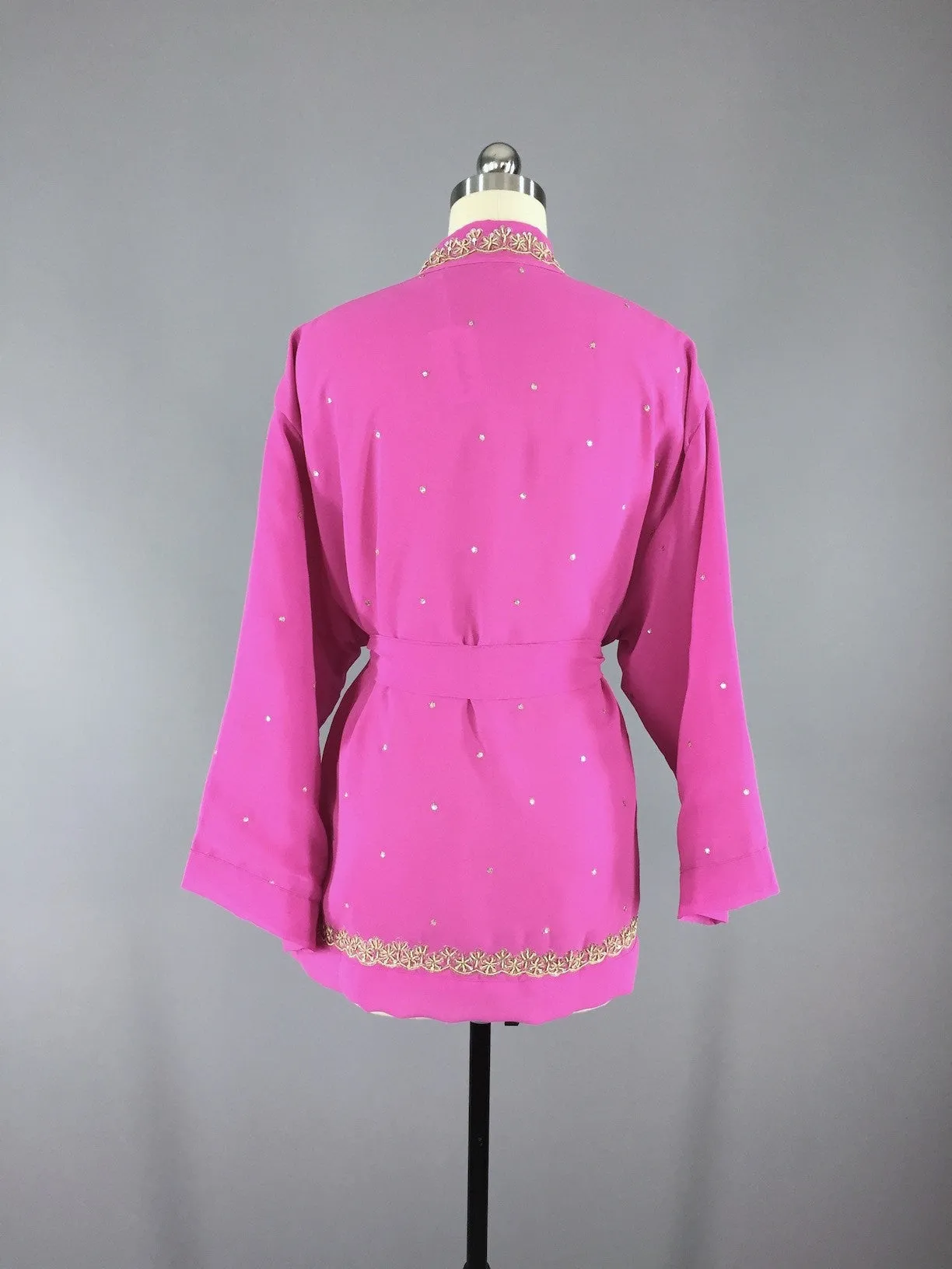 Silk Kimono Cardigan Jacket / Vintage Indian Sari / Pink Georgette