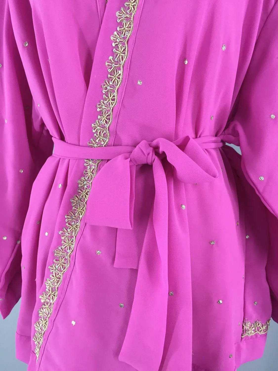 Silk Kimono Cardigan Jacket / Vintage Indian Sari / Pink Georgette