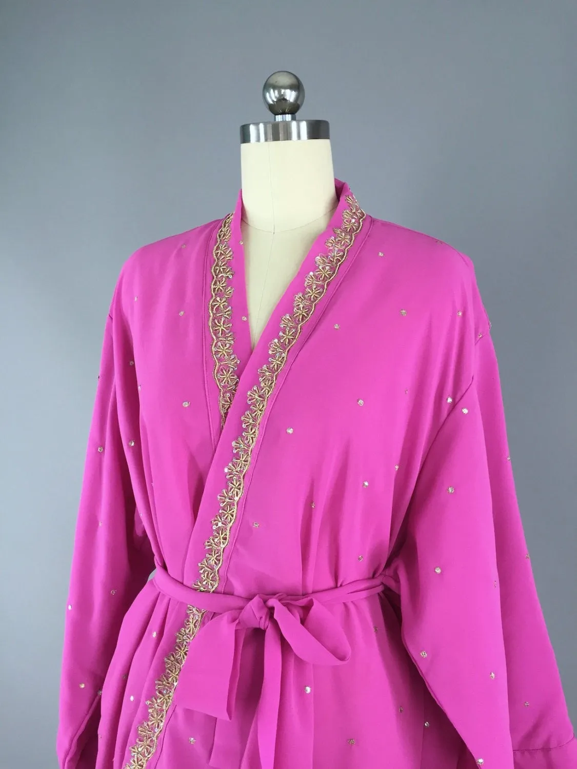 Silk Kimono Cardigan Jacket / Vintage Indian Sari / Pink Georgette