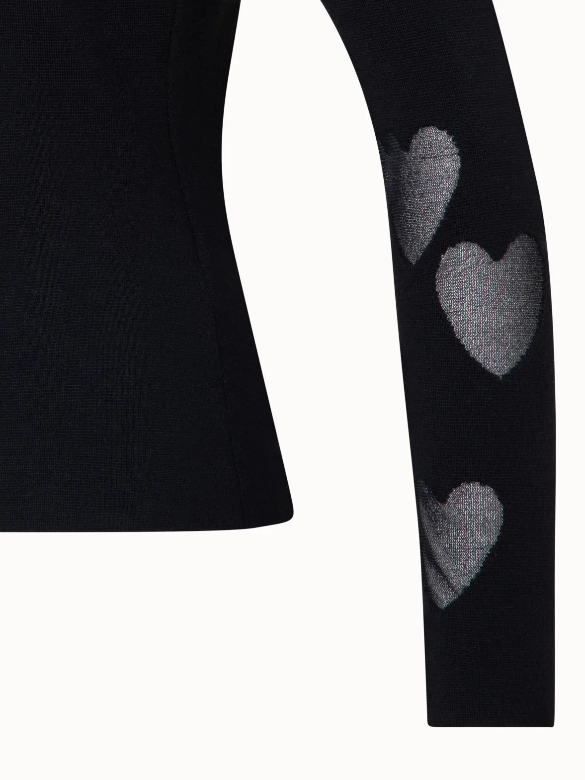 Silk Stretch Knit Pullover with Transparent Hearts Intarsia