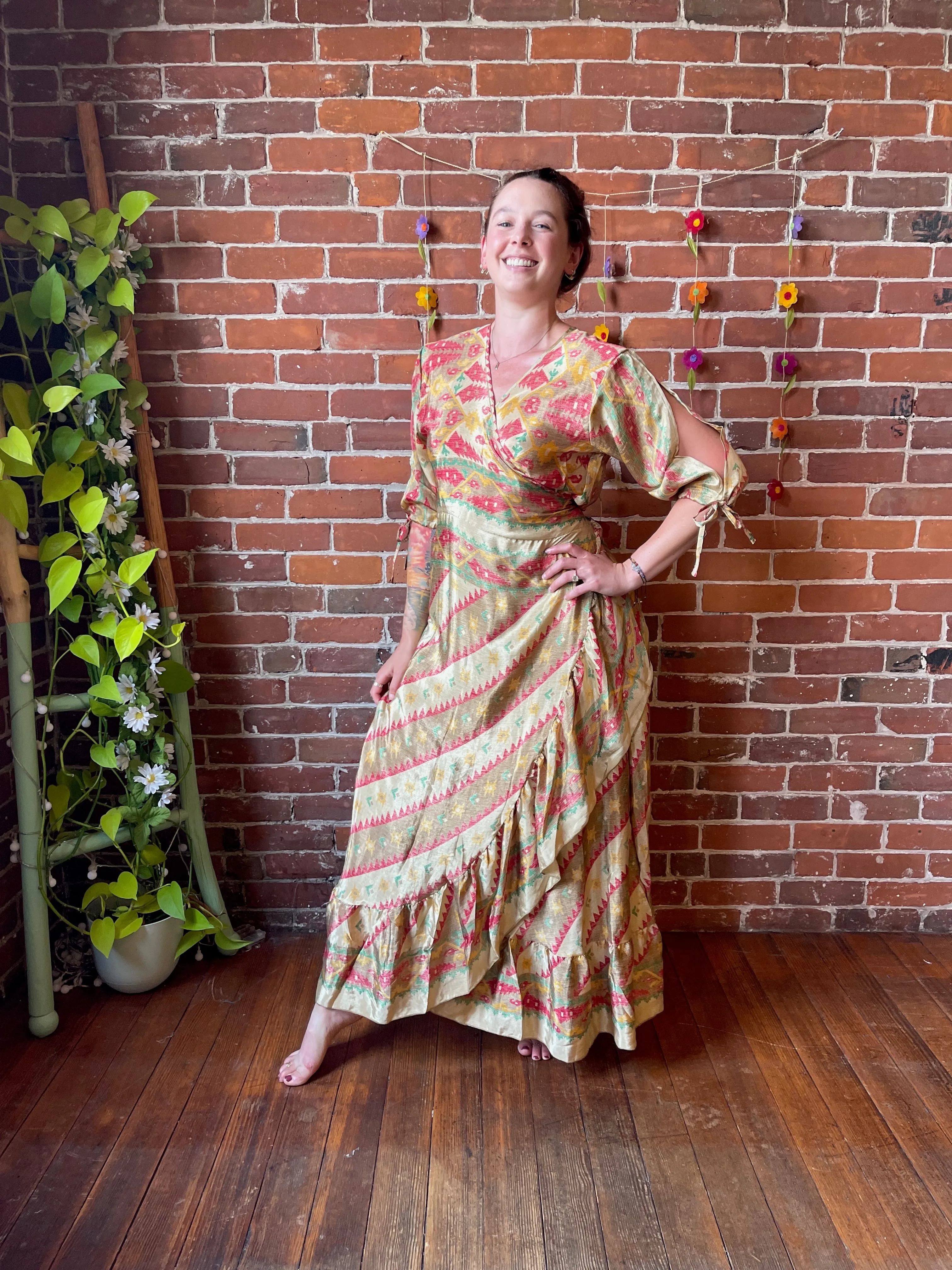 Size 0-4 Upcycled Sari Wrap Dress