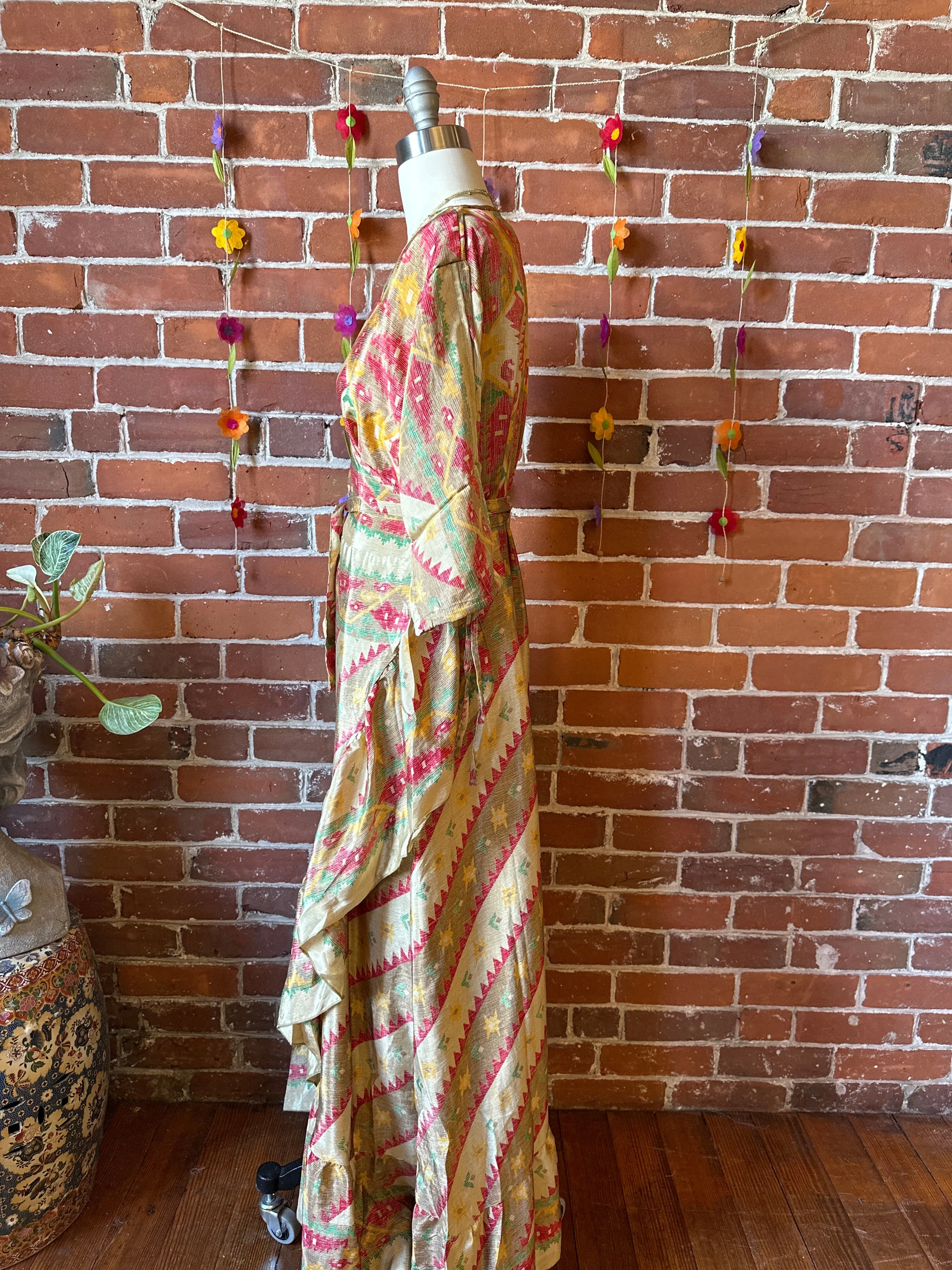 Size 0-4 Upcycled Sari Wrap Dress