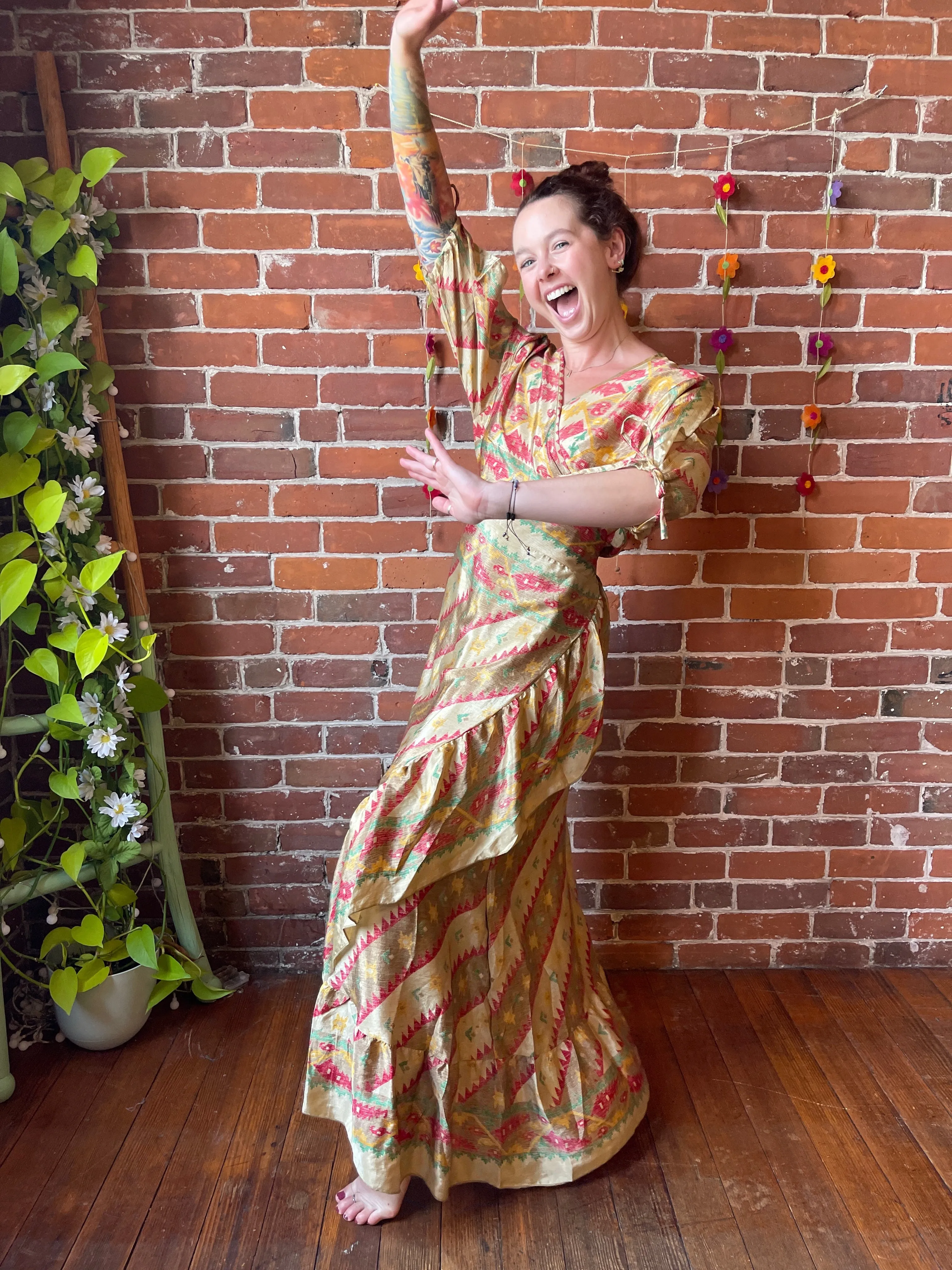 Size 0-4 Upcycled Sari Wrap Dress