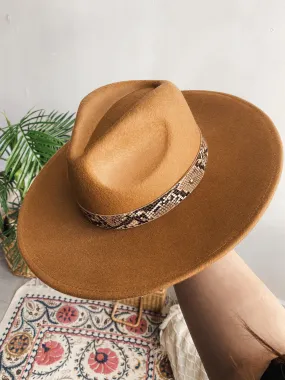 Snakeskin Wide Brim Hat (Tan)