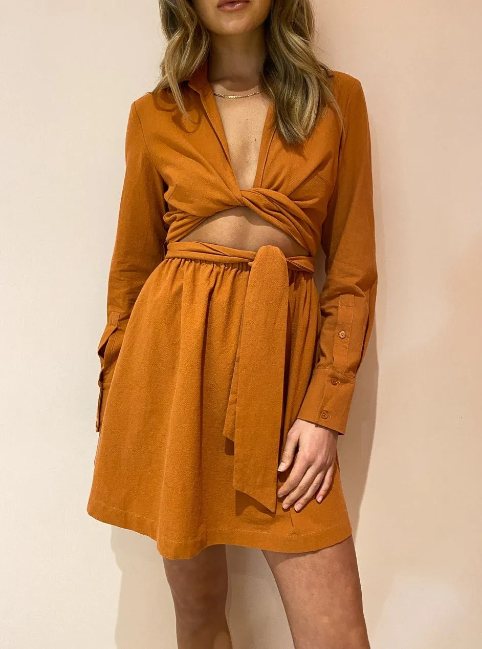 Sovere Alto Wrap and Tie Shirt Dress in Ginger