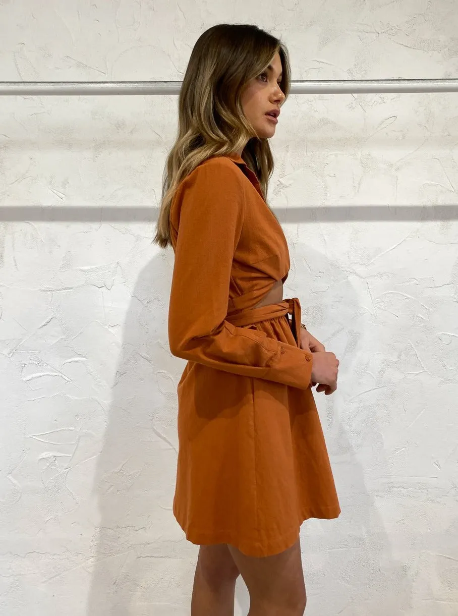 Sovere Alto Wrap and Tie Shirt Dress in Ginger