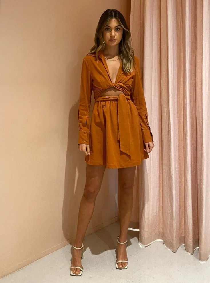 Sovere Alto Wrap and Tie Shirt Dress in Ginger