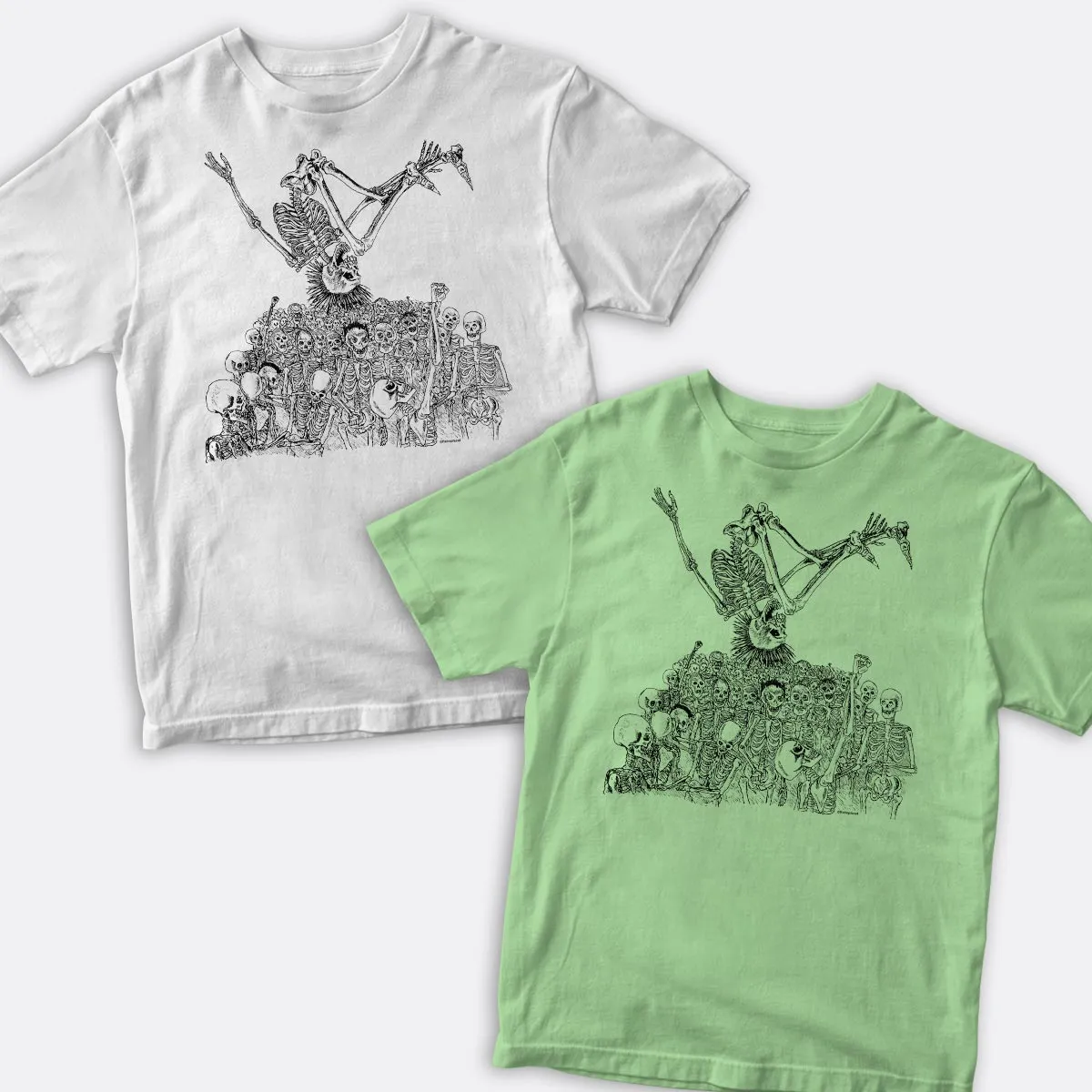 Stage Diving Skeletons T-Shirt, Adult Unisex Mint Green Tshirt, 100% Cotton, S-XXL, Rock T-shirt