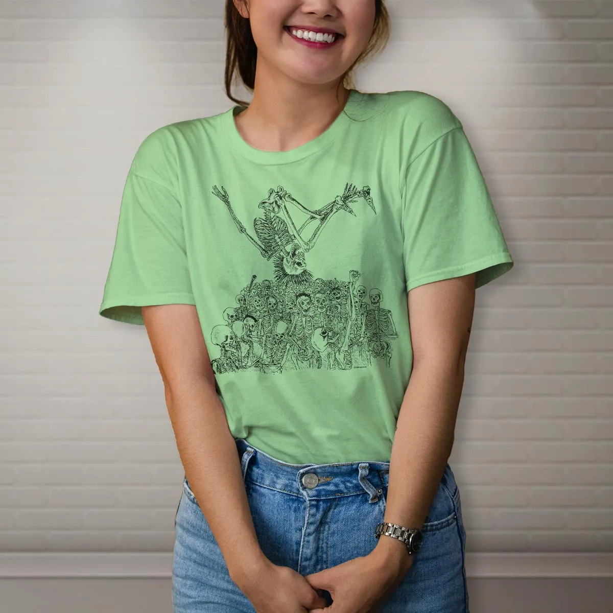 Stage Diving Skeletons T-Shirt, Adult Unisex Mint Green Tshirt, 100% Cotton, S-XXL, Rock T-shirt