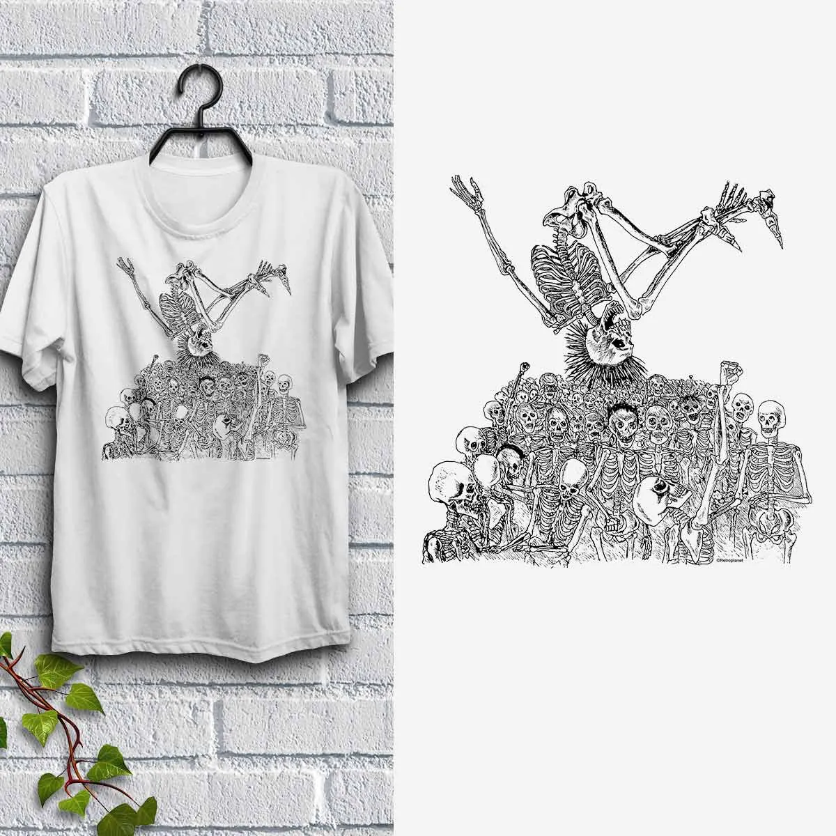 Stage Diving Skeletons T-Shirt, Adult Unisex Mint Green Tshirt, 100% Cotton, S-XXL, Rock T-shirt