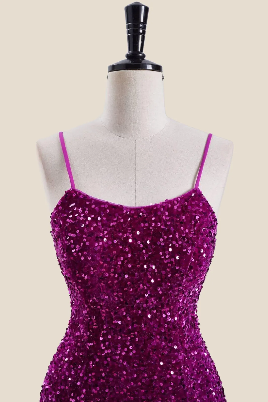 Straps Magenta Sequin Bodycon Short Dress