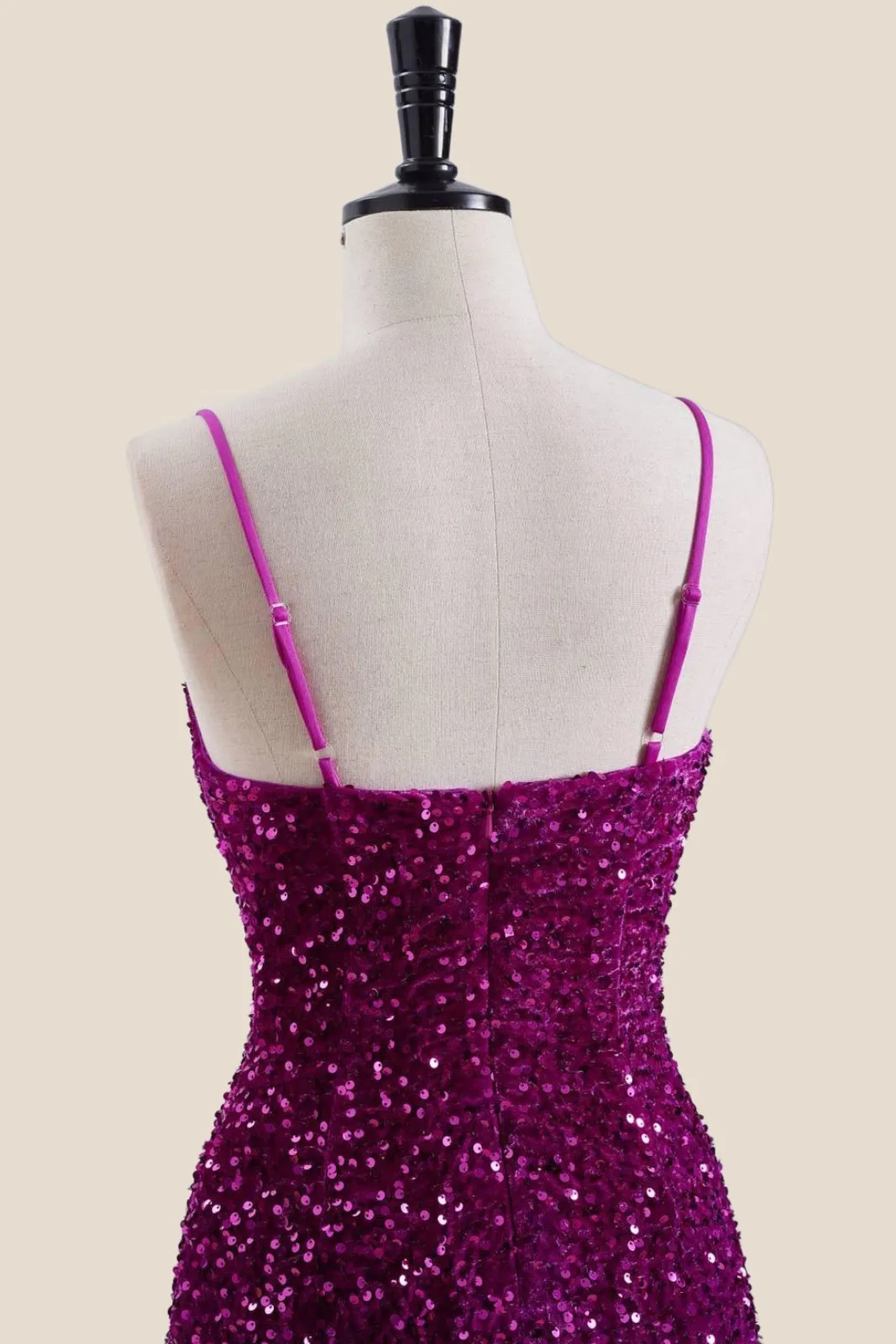 Straps Magenta Sequin Bodycon Short Dress