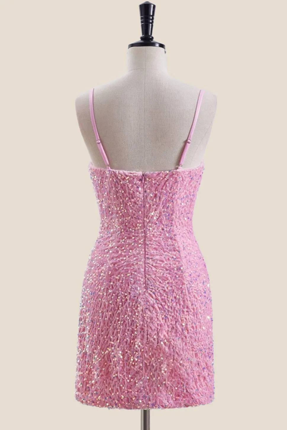 Straps Magenta Sequin Bodycon Short Dress