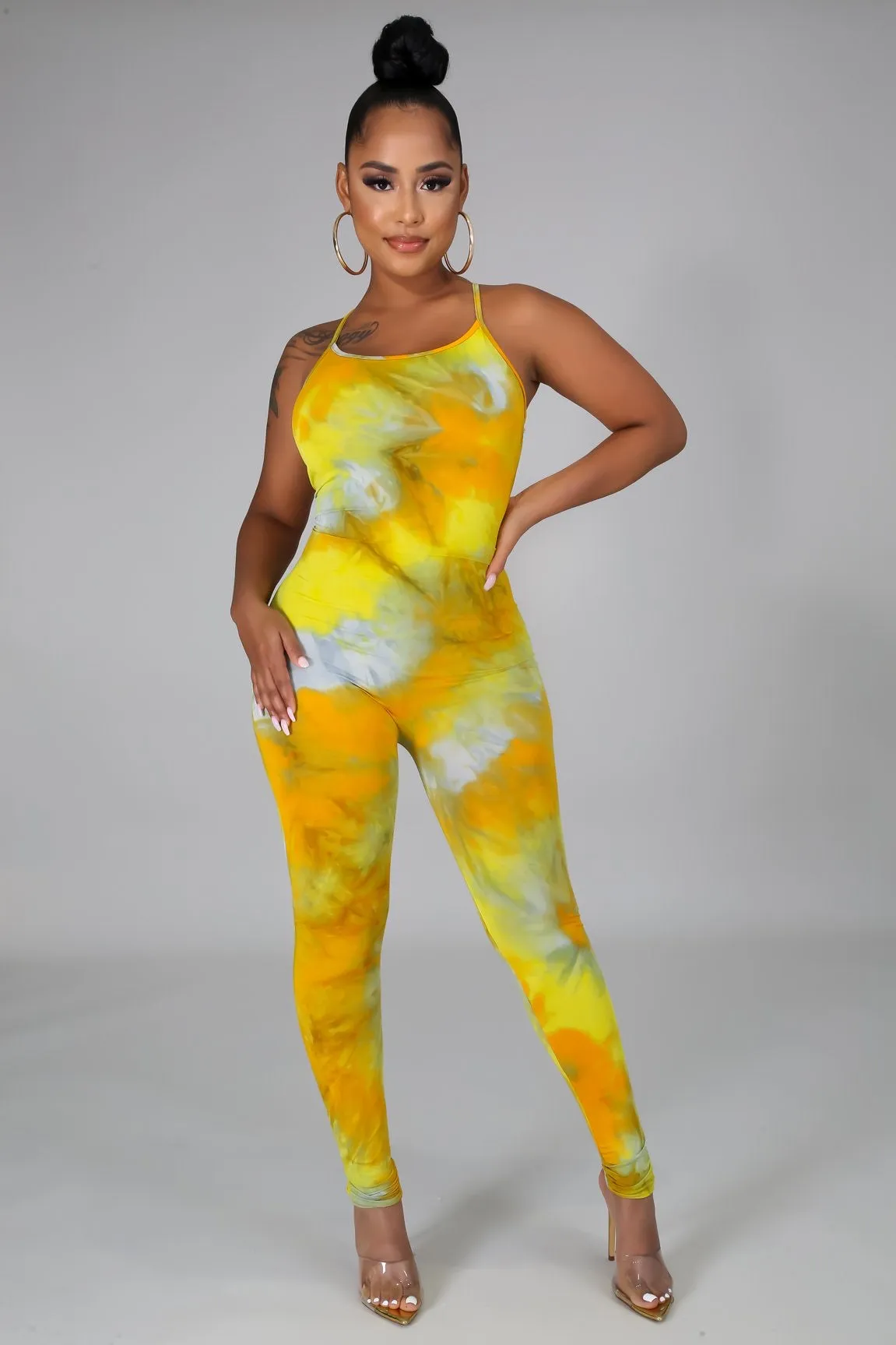 Stretchy Tie Dye Jumpsuit- YELLOW MANGO