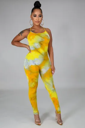 Stretchy Tie Dye Jumpsuit- YELLOW MANGO