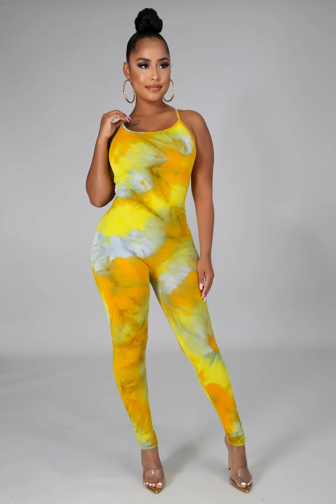 Stretchy Tie Dye Jumpsuit- YELLOW MANGO