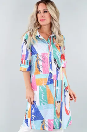 Sunshine Spirals Collared Button Down Shirt Dress