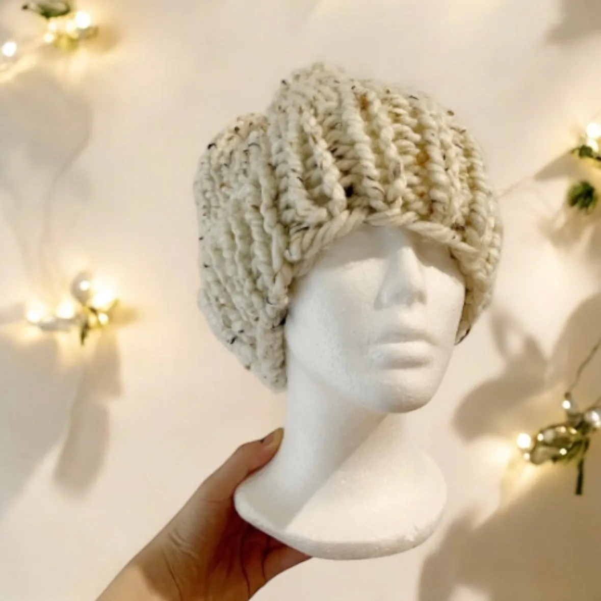 Super chunky pompom slouchy hat | knit winter beanie | cozy warm knit hat | oatmeal colour hat