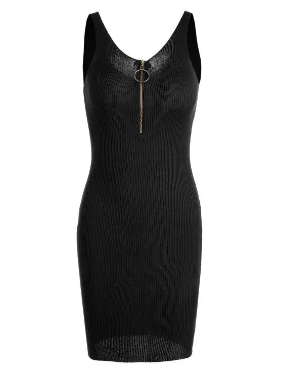 TastyHottie - Trendy Plunging Neck Ribbed Knitted Bodycon Dress