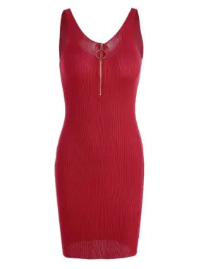 TastyHottie - Trendy Plunging Neck Ribbed Knitted Bodycon Dress