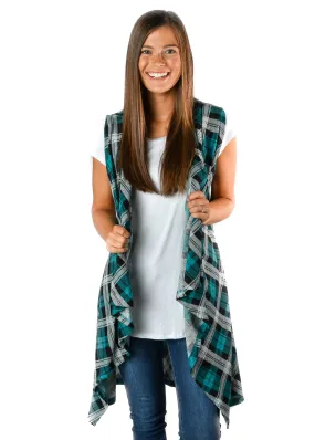 Teal Plaid Long Vest