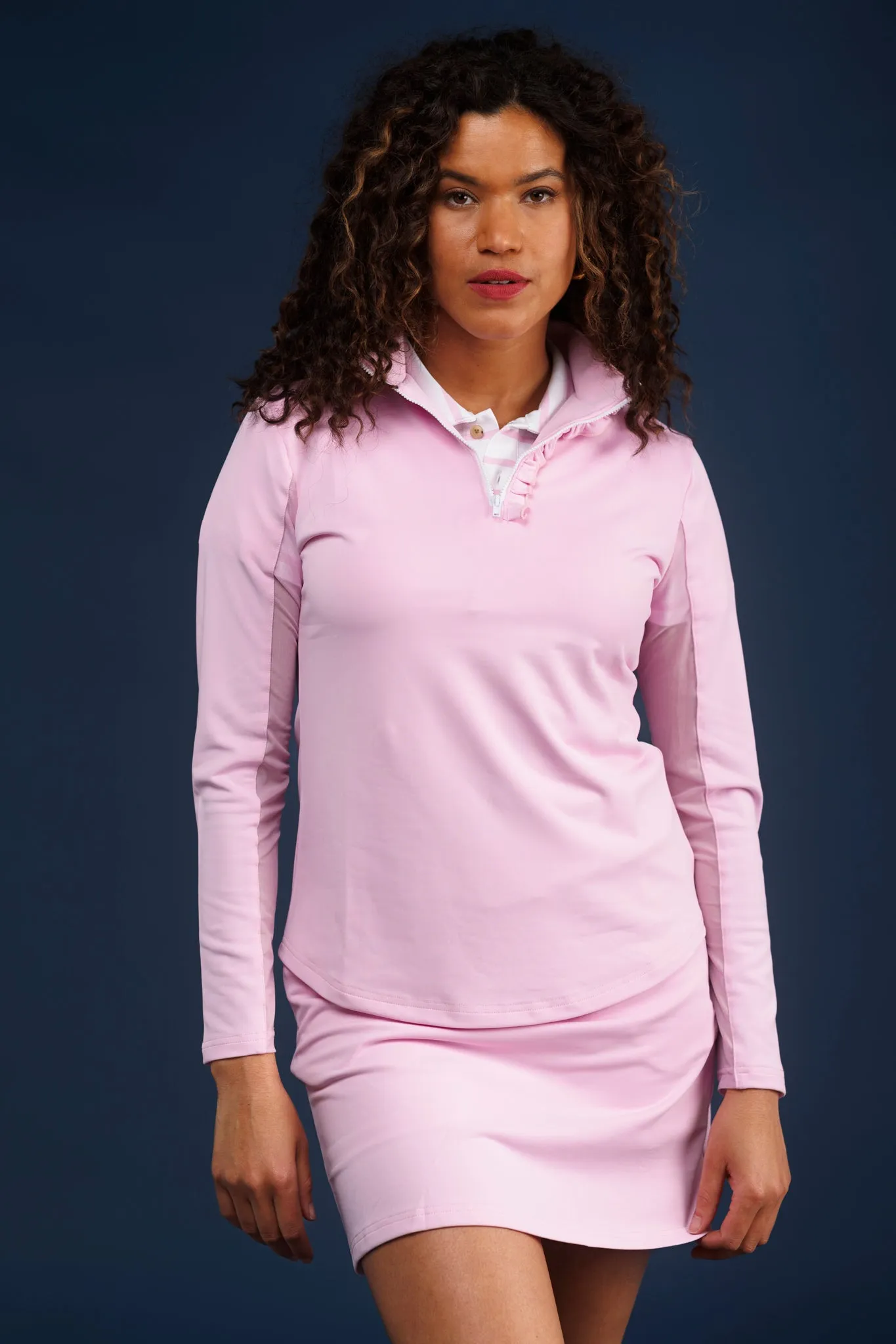 The Ava 1/4 Zip with Ruffle - Orchid