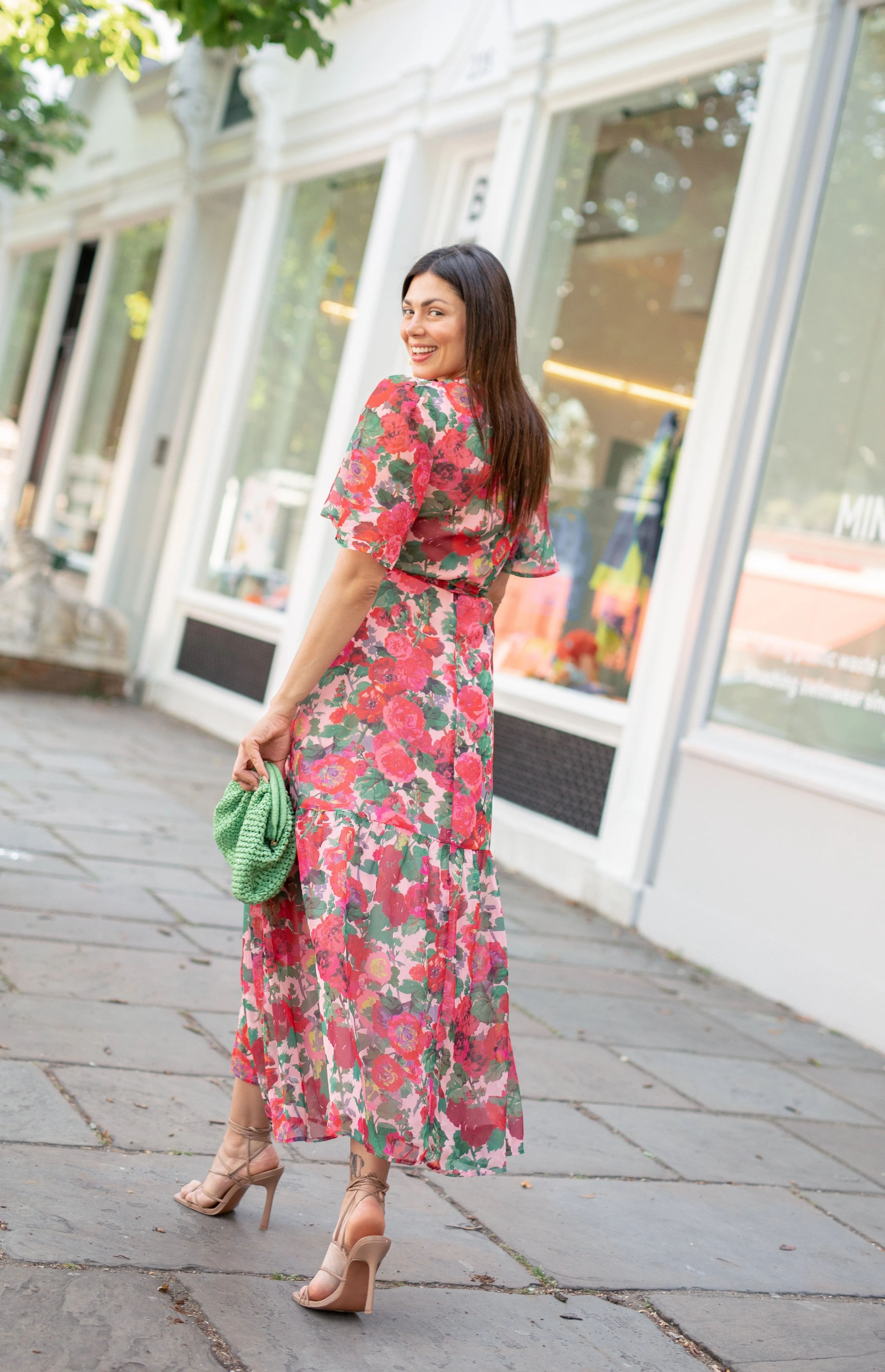 THE SHARON FLUTTER SLEEVE MAXI WRAP DRESS (RED)