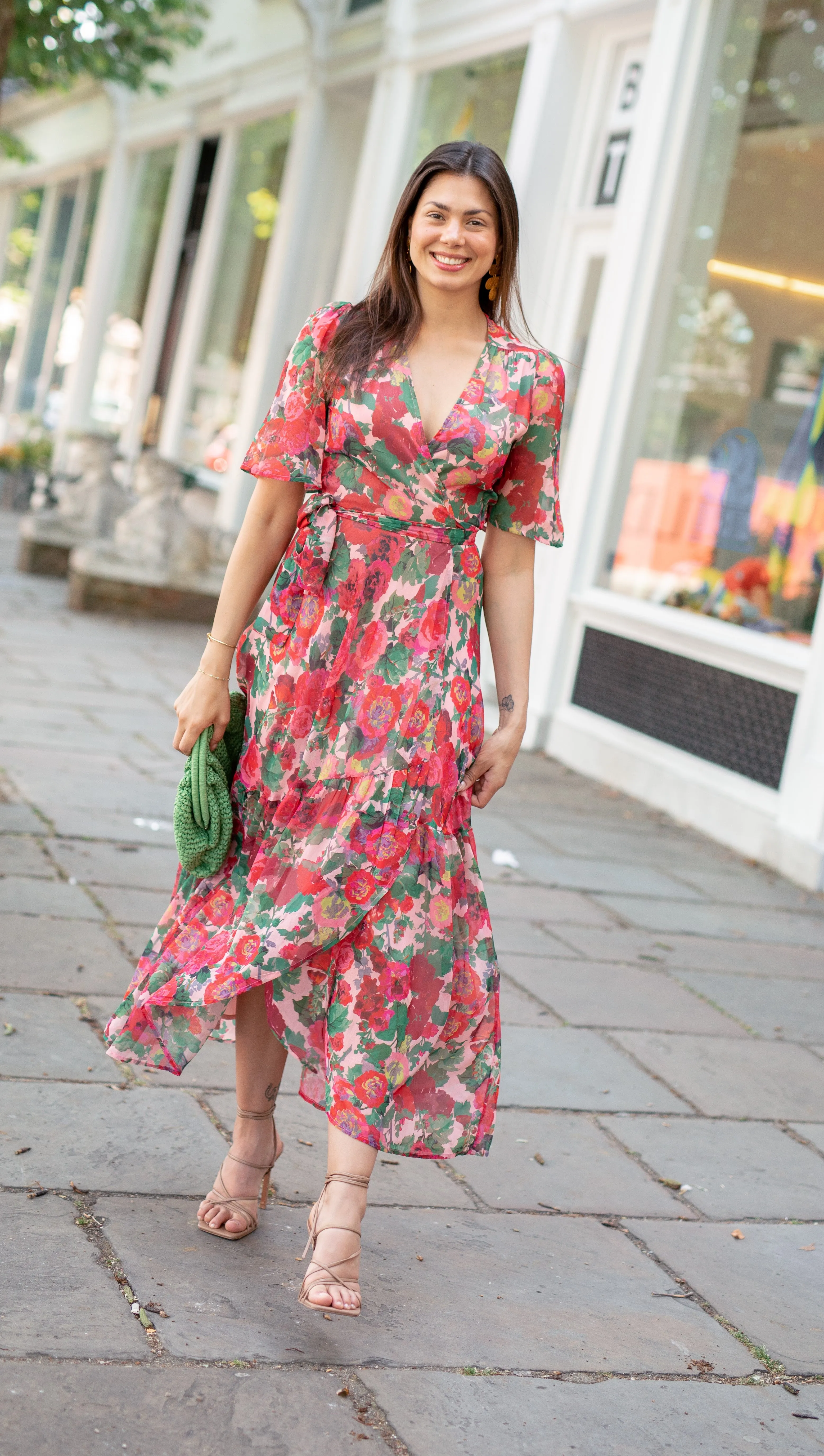 THE SHARON FLUTTER SLEEVE MAXI WRAP DRESS (RED)