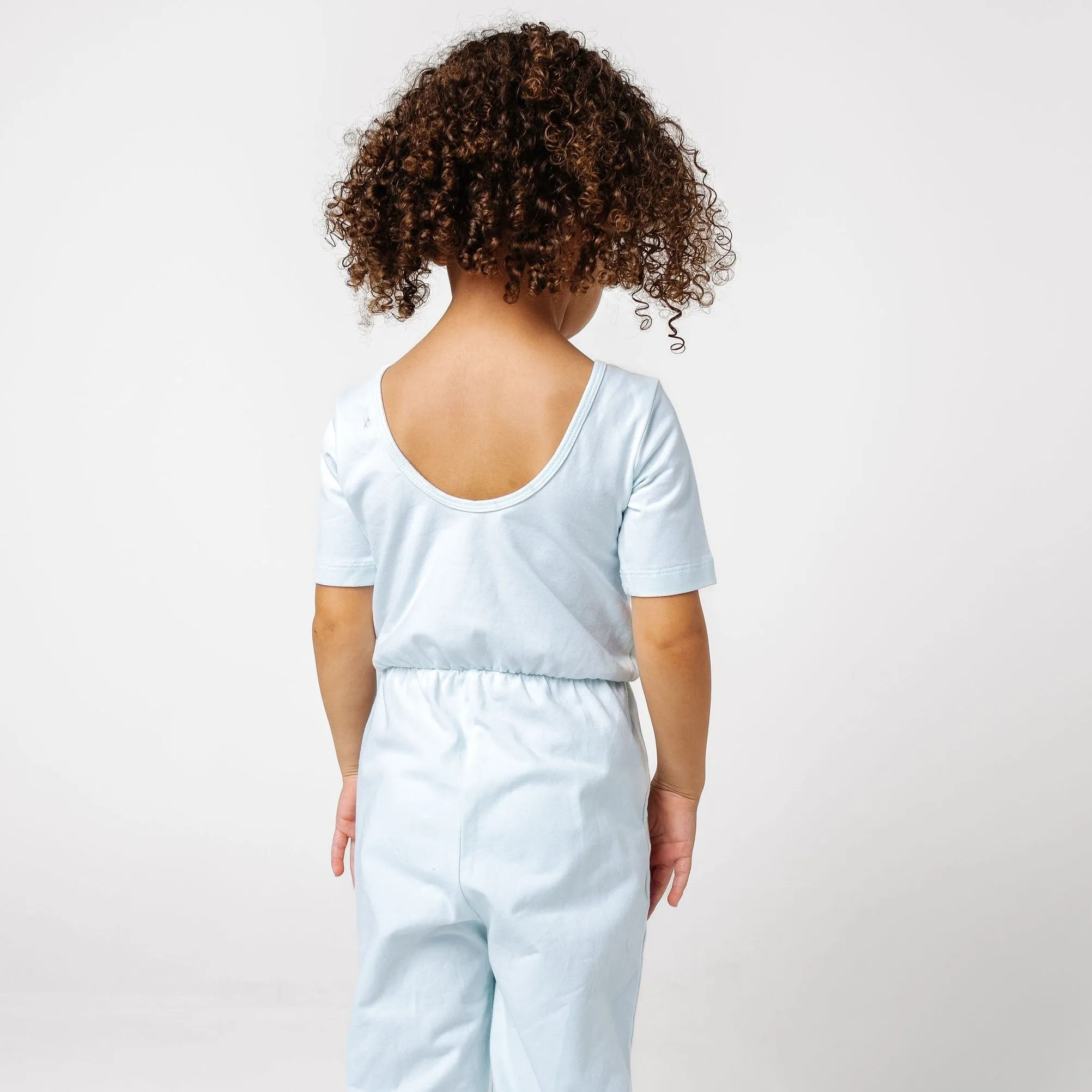 The Short Sleeve Wide Leg Jumpsuit in Sea Mist