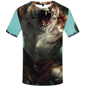 Tiger T-shirt Men War Shirt Print Animal Tshirts Cool Blood Tshirts Casual Gothic Tshirt Printed Short Sleeve Full Print Mens