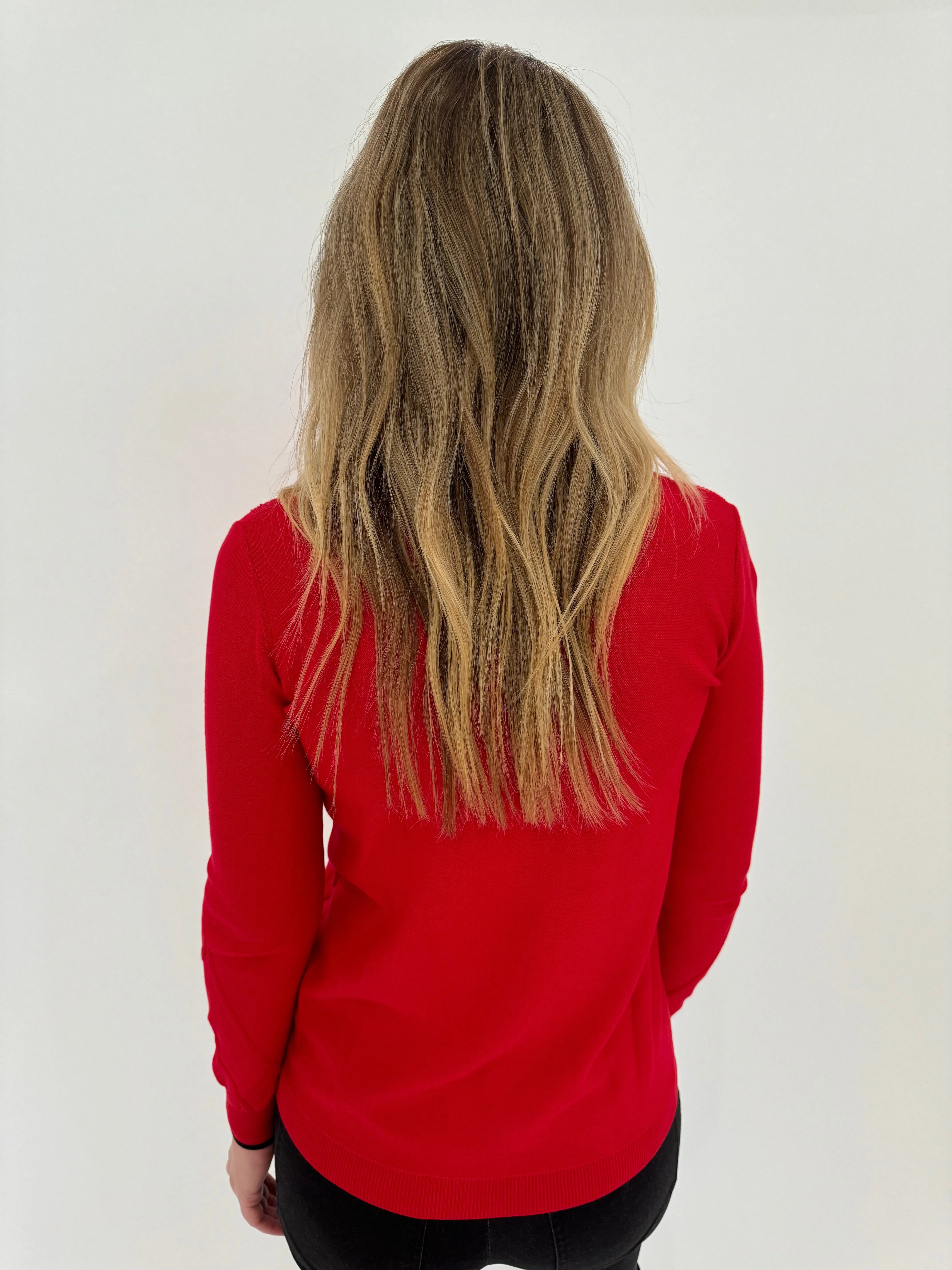 Tipped V-Neck Sweater - Red