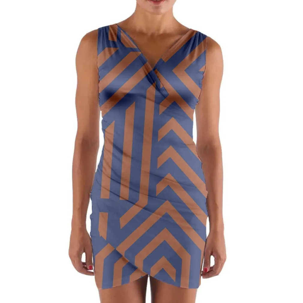 Urban Blue Caramel Wrap Front Bodycon Dress