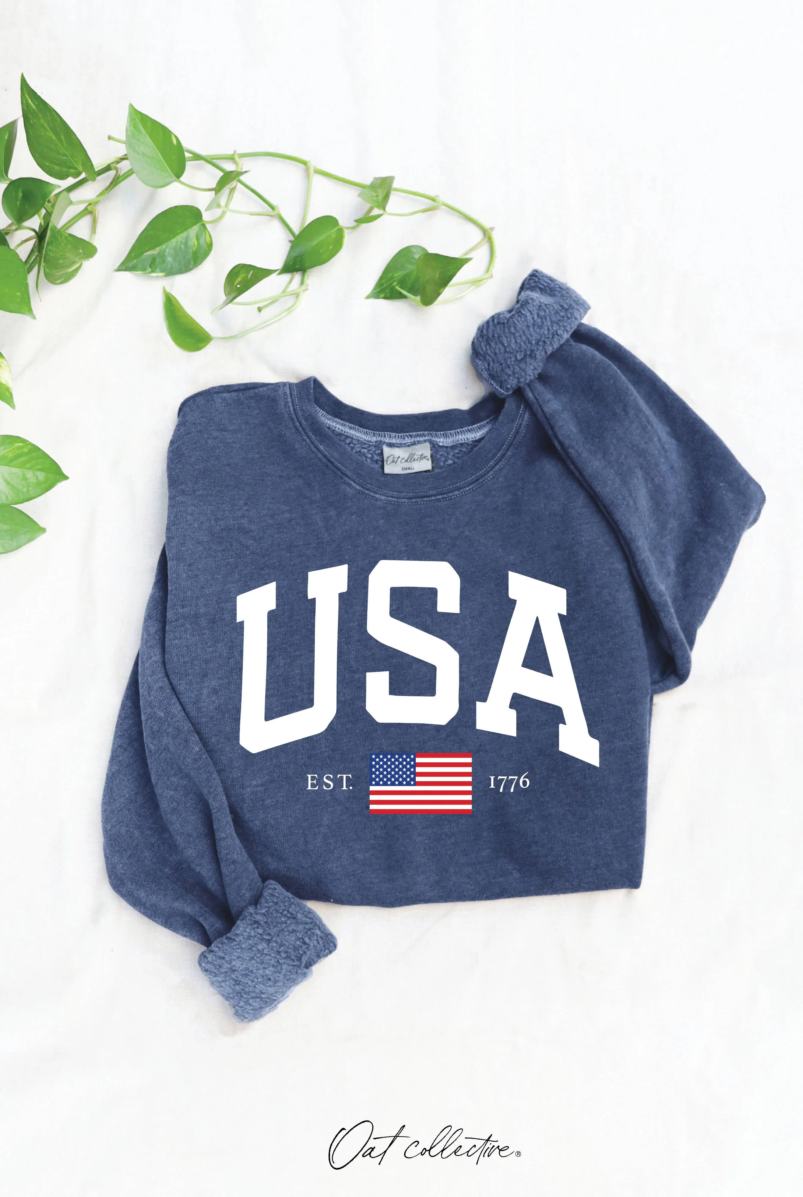 USA EST.1776 Mineral Graphic Sweatshirt: VINTAGE DENIM