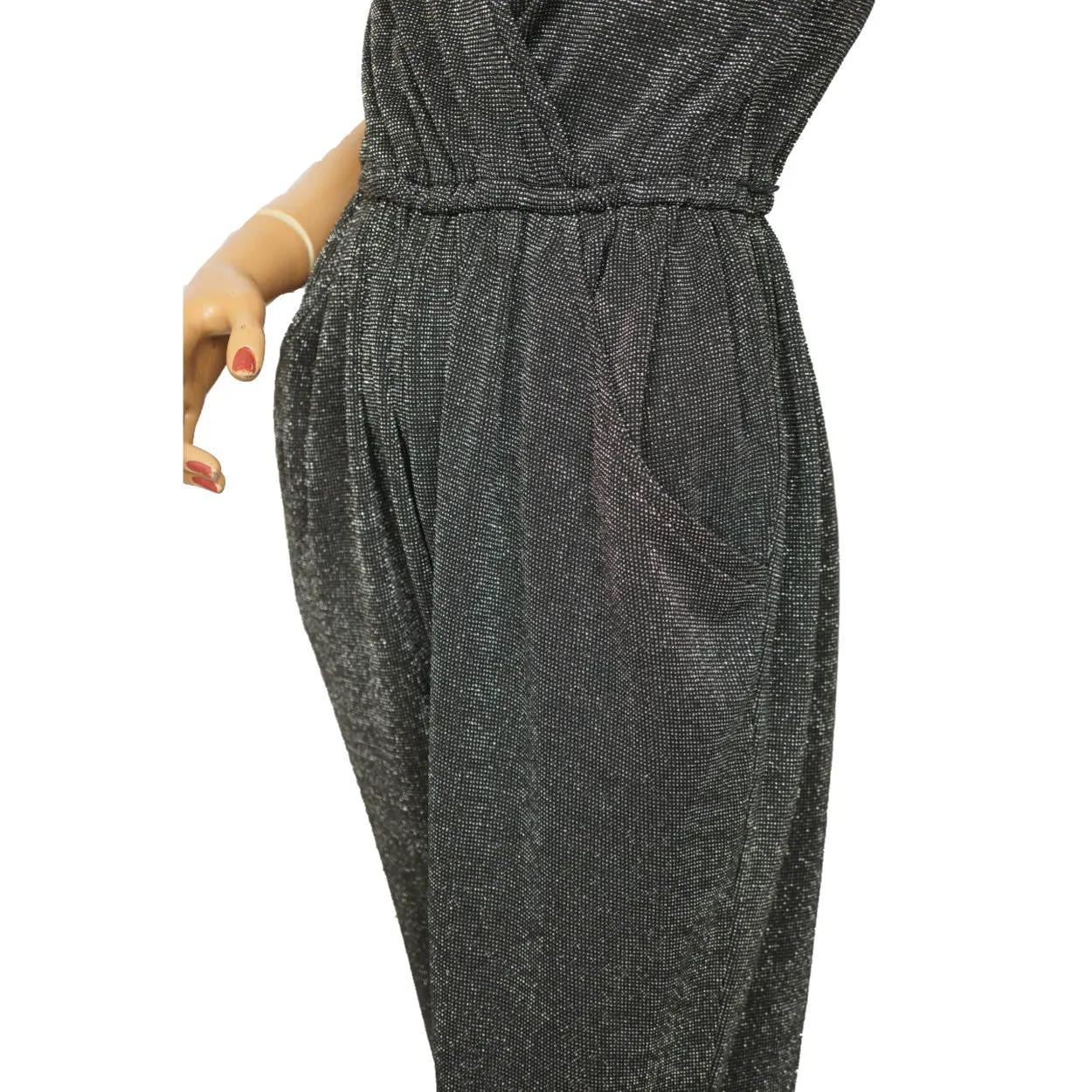 Vintage 1970s Disco Jumpsuit Authentic One Piece Silver Lurex Souffle Paris M L