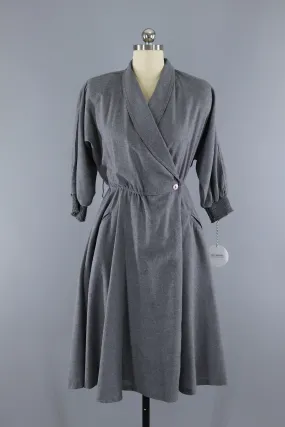 Vintage 1980s Grey Wool Wrap Dress