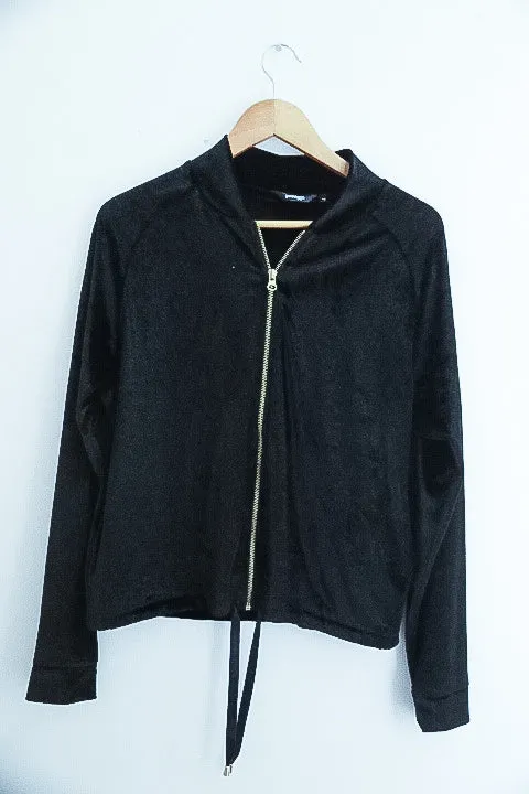 Vintage black womens full zip velvet material jacket