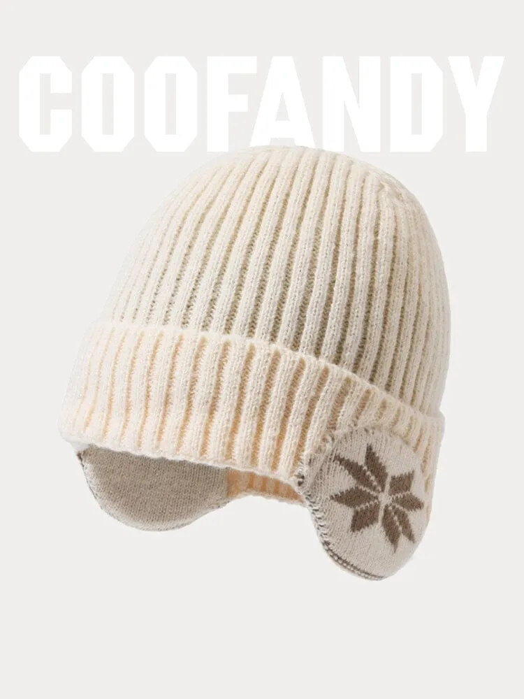 Warm Earflaps Knit Cuffed Beanie