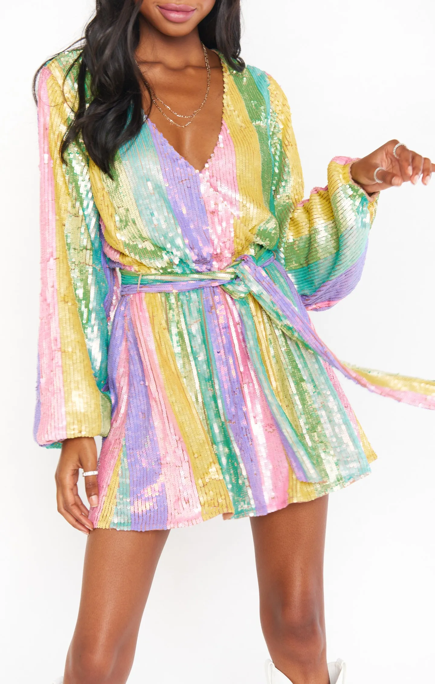 Wear Me Out Dress ~ Rainbow Stripe Sequins