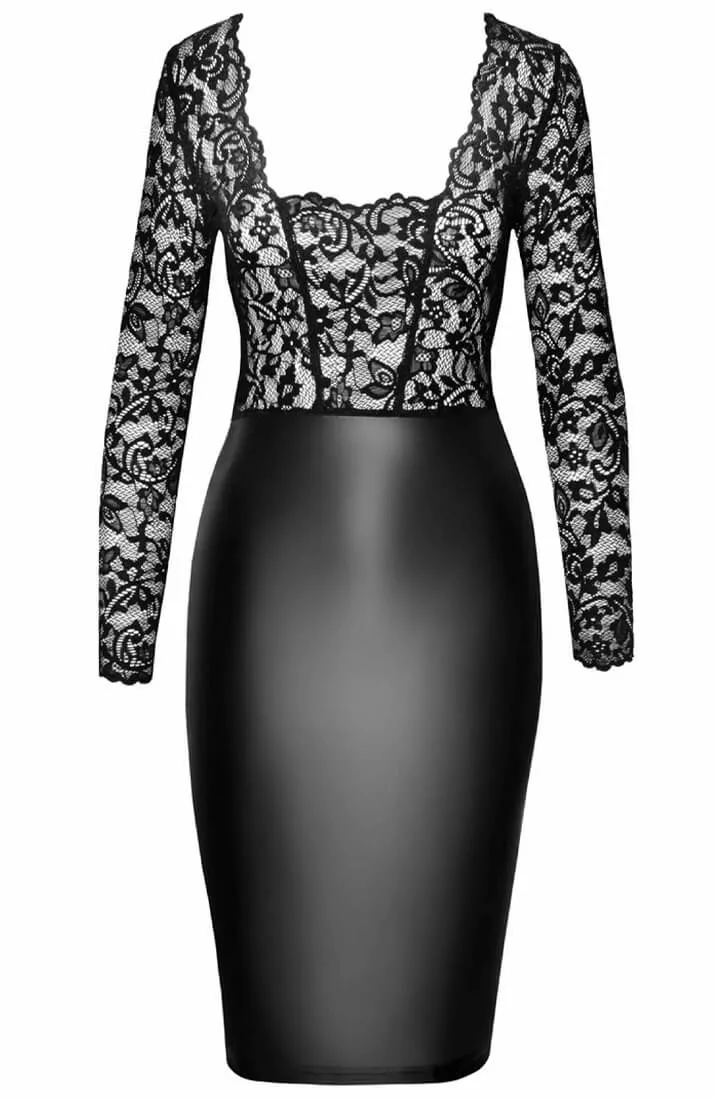 Wet look X Lace pencil dress - She's On My Mind